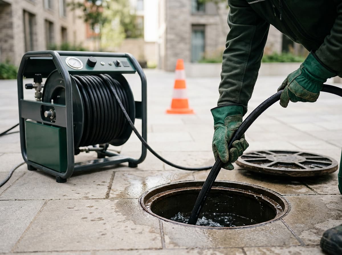 Buse haute pression introduite dans une canalisation pour la déboucher